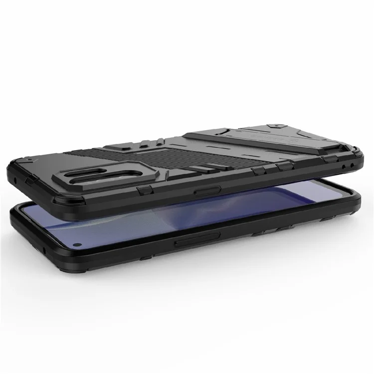 Foldable Kickstand Design PC + TPU Hybrid Phone Protection Case Cover for Oppo Reno5 Z 5G - Black
