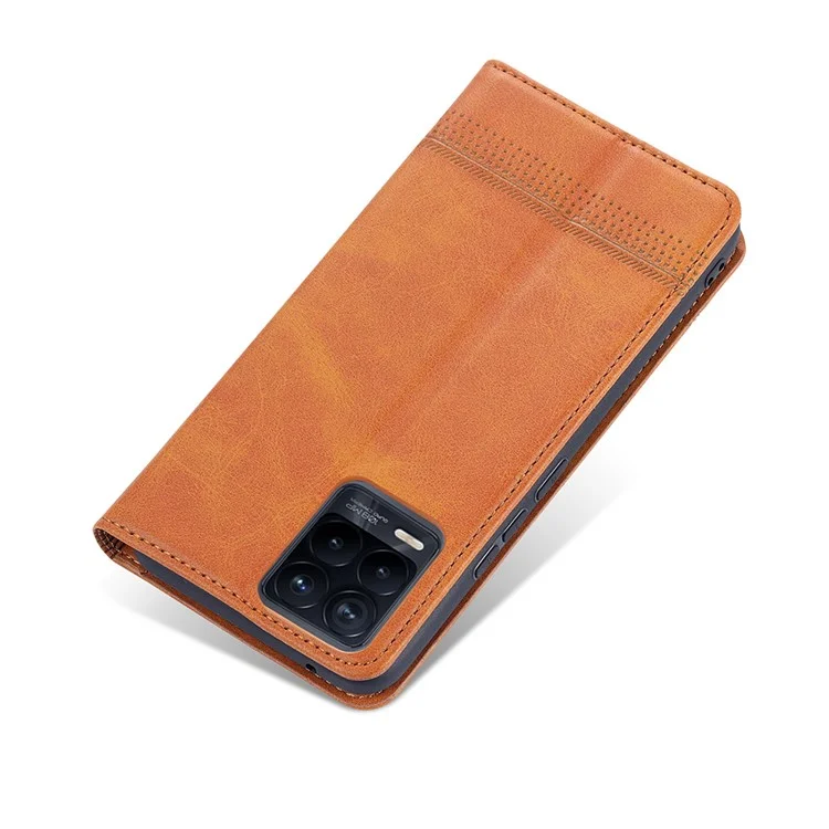 Caixa de Telefone de Couro com Suporte Magnético Absorvido Automaticamente para Realme 8/8 Pro - Marrom