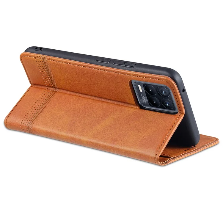 Caixa de Telefone de Couro com Suporte Magnético Absorvido Automaticamente para Realme 8/8 Pro - Marrom