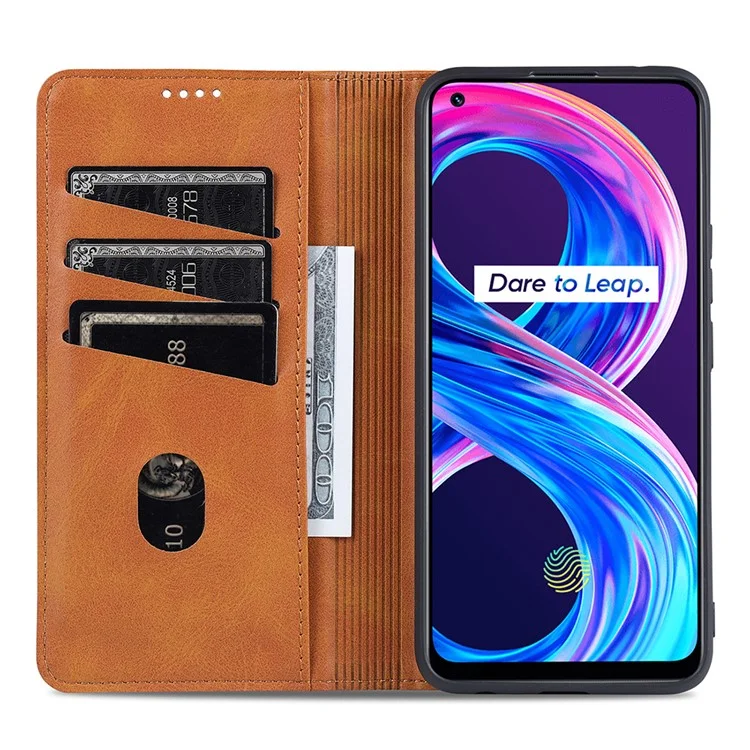 Caixa de Telefone de Couro com Suporte Magnético Absorvido Automaticamente para Realme 8/8 Pro - Marrom