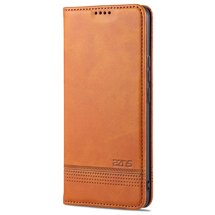 Caixa de Telefone de Couro com Suporte Magnético Absorvido Automaticamente para Realme 8/8 Pro - Marrom
