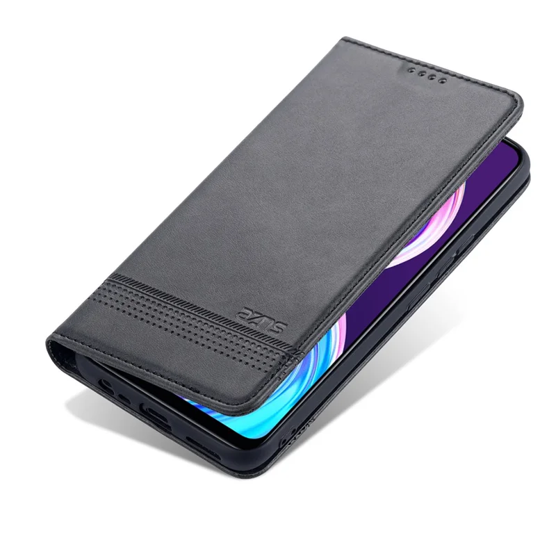 AZNS Auto-absorbed Magnetic Stand Wallet Case Leather Phone Shell for Realme 8/8 Pro - Black
