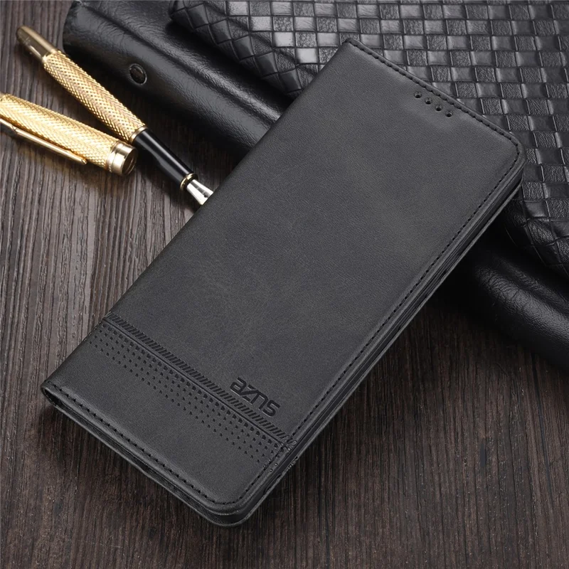 AZNS Auto-absorbed Magnetic Stand Wallet Case Leather Phone Shell for Realme 8/8 Pro - Black