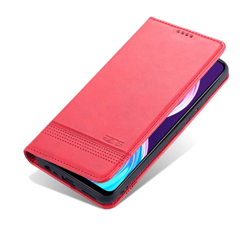 AZNS Auto-absorbed Magnetic Stand Wallet Case Leather Phone Shell for Realme 8/8 Pro - Red