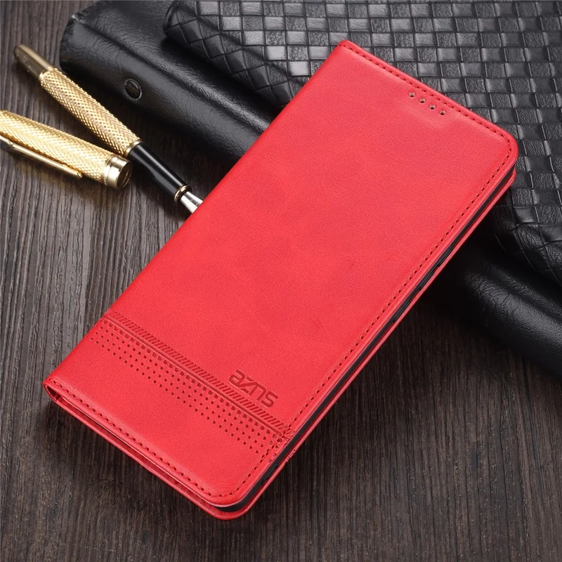 AZNS Auto-absorbed Magnetic Stand Wallet Case Leather Phone Shell for Realme 8/8 Pro - Red
