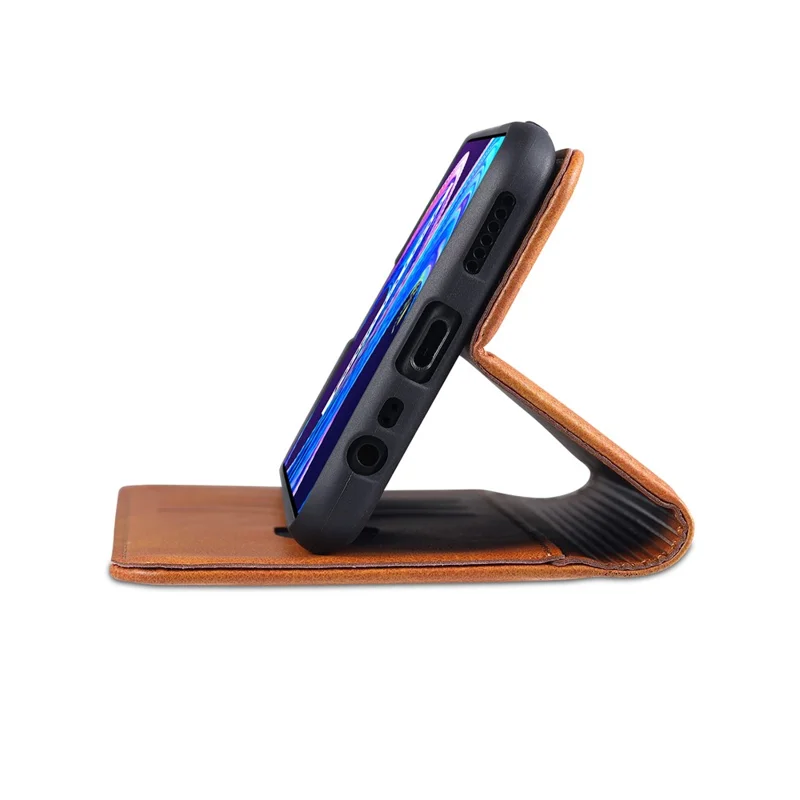 AZNS Auto-absorbed Magnetic Stand Wallet Case Leather Phone Shell for Realme 8/8 Pro - Red