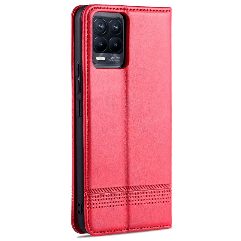 AZNS Auto-absorbed Magnetic Stand Wallet Case Leather Phone Shell for Realme 8/8 Pro - Red