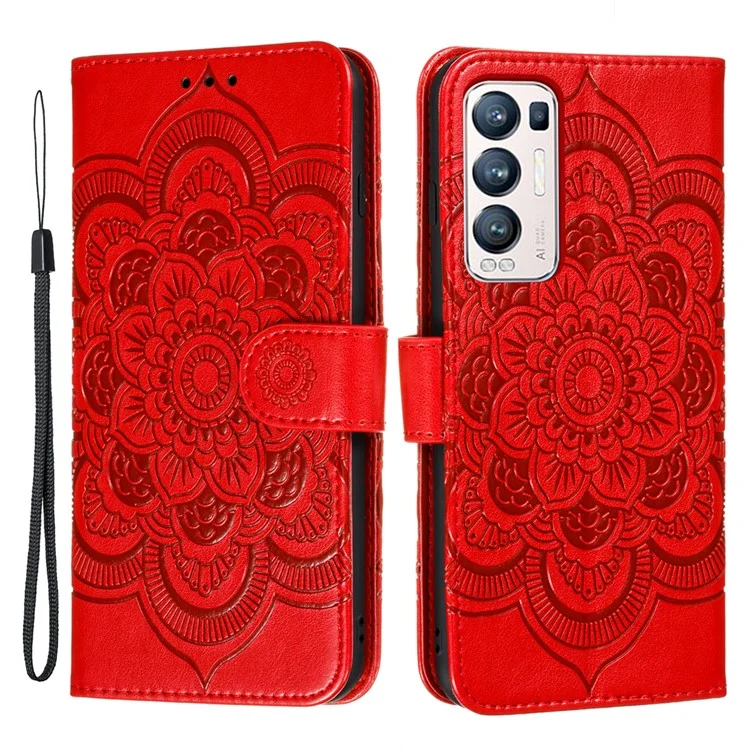 Impressum Mandala Flower Ständer Ledertasche Für Oppo Find X3 Neo / Oppo Reno5 Pro + 5g - Rot