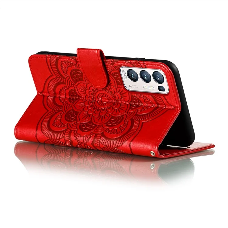 Impressum Mandala Flower Ständer Ledertasche Für Oppo Find X3 Neo / Oppo Reno5 Pro + 5g - Rot