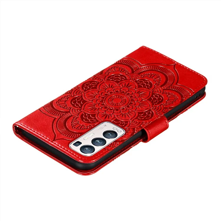 Impressum Mandala Flower Ständer Ledertasche Für Oppo Find X3 Neo / Oppo Reno5 Pro + 5g - Rot