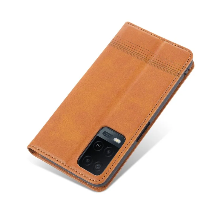 Funda de Cartera de Cuero Absorbida Automáticamente para Oppo A54 4G - Marrón