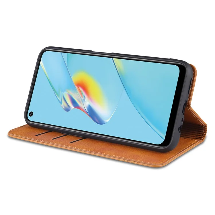 Funda de Cartera de Cuero Absorbida Automáticamente para Oppo A54 4G - Marrón