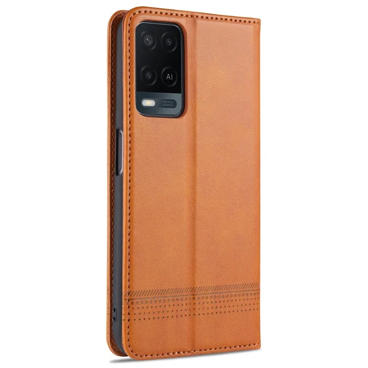 Funda de Cartera de Cuero Absorbida Automáticamente para Oppo A54 4G - Marrón