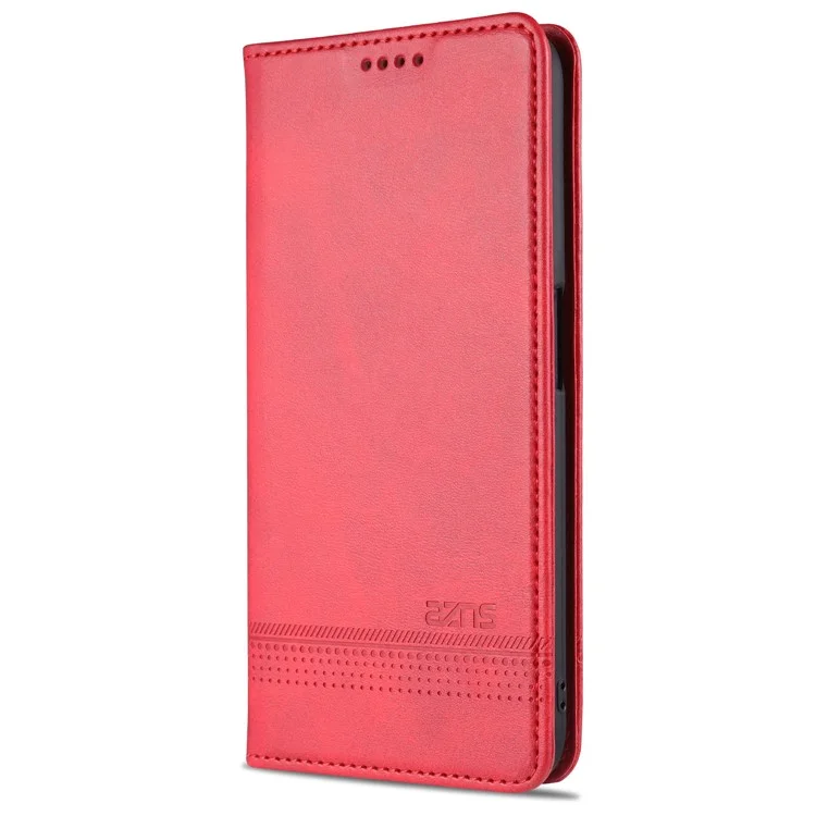 Case de Teléfono de la Billetera de Cuero de Azns Auto-absorbido Para Oppo A54 4G - Rojo