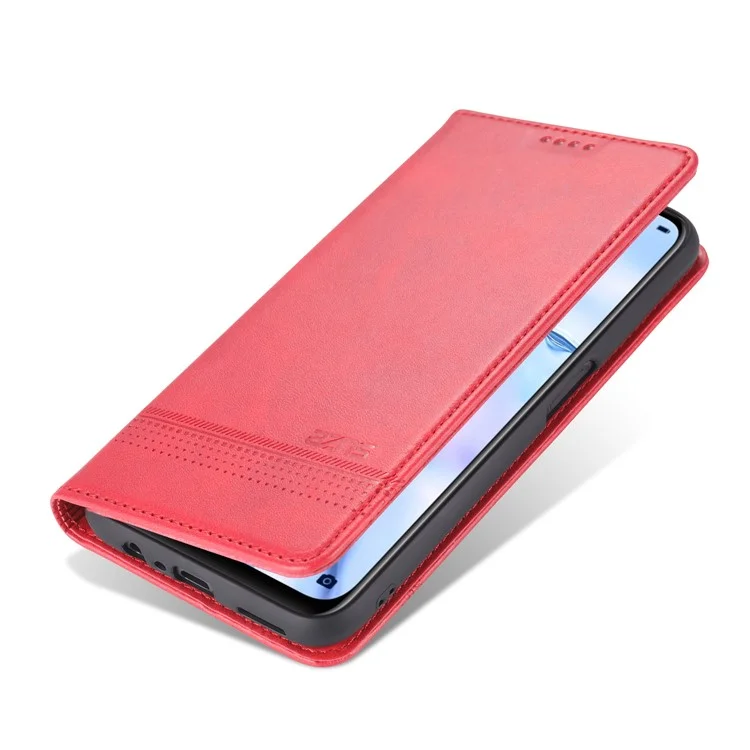 Case de Teléfono de la Billetera de Cuero de Azns Auto-absorbido Para Oppo A54 4G - Rojo