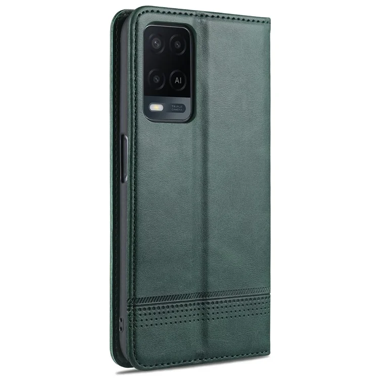 AZNS Auto-absorbed Leather Wallet Phone Case for Oppo A54 4G - Green
