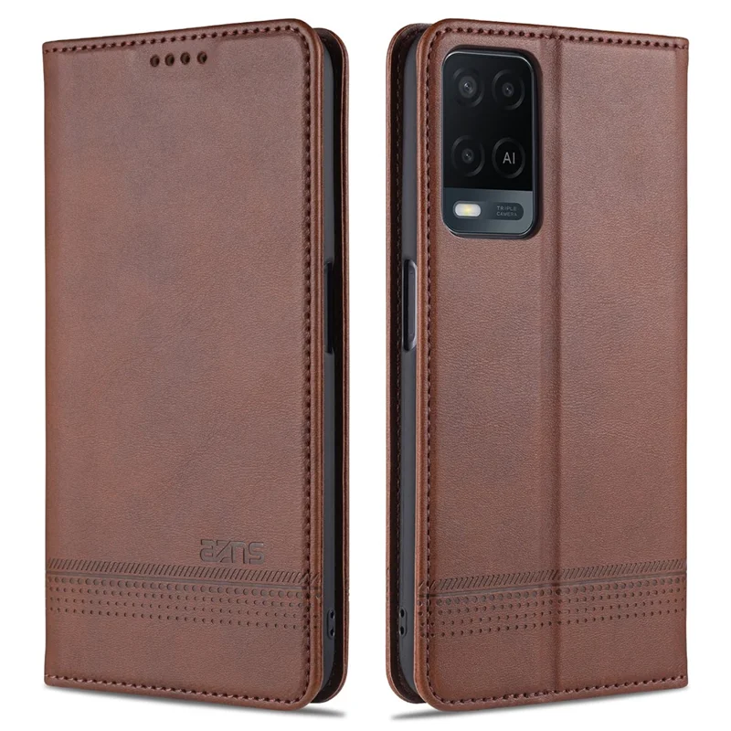 AZNS Auto-absorbed Leather Wallet Phone Case for Oppo A54 4G - Coffee