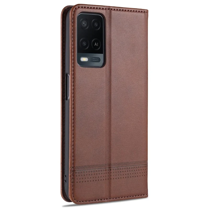 AZNS Auto-absorbed Leather Wallet Phone Case for Oppo A54 4G - Coffee