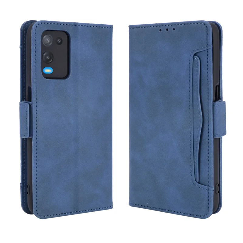 Portefeuille Design Multiples Fentes pour Cartes Support en Cuir Étui Téléphone pour Oppo A54 4G - Bleu