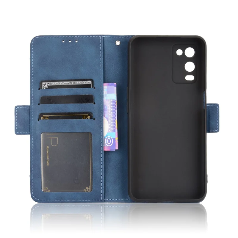 Portefeuille Design Multiples Fentes pour Cartes Support en Cuir Étui Téléphone pour Oppo A54 4G - Bleu