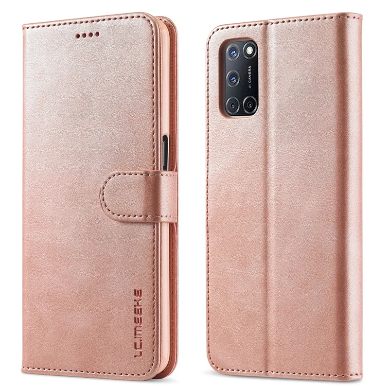 LC.IMEEKE Wallet Stand Leather Phone Casing Shell for Oppo A55 5G/A54 4G - Rose Gold