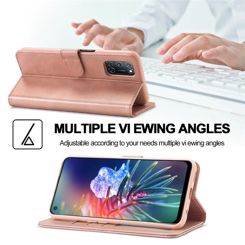 LC.IMEEKE Wallet Stand Leather Phone Casing Shell for Oppo A55 5G/A54 4G - Rose Gold