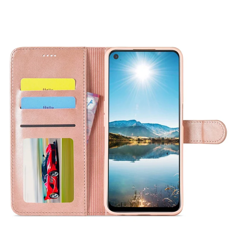 LC.IMEEKE Wallet Stand Leather Phone Casing Shell for Oppo A55 5G/A54 4G - Rose Gold