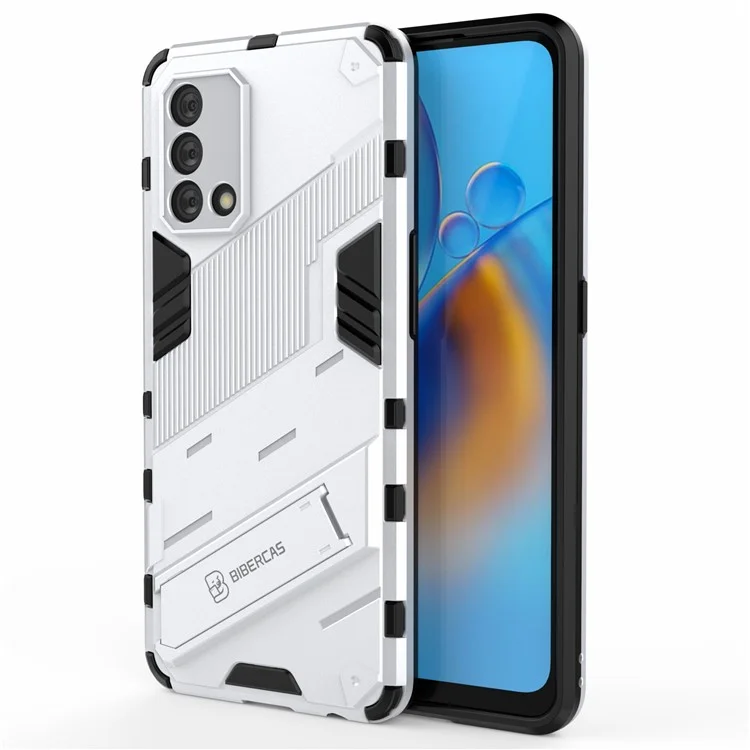 PC + TPU Funda trasera de teléfono híbrida a prueba de golpes con soporte plegable para Oppo A74 4G - Blanco