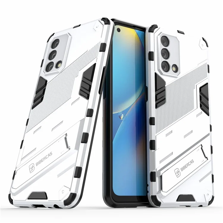 PC + TPU Funda trasera de teléfono híbrida a prueba de golpes con soporte plegable para Oppo A74 4G - Blanco