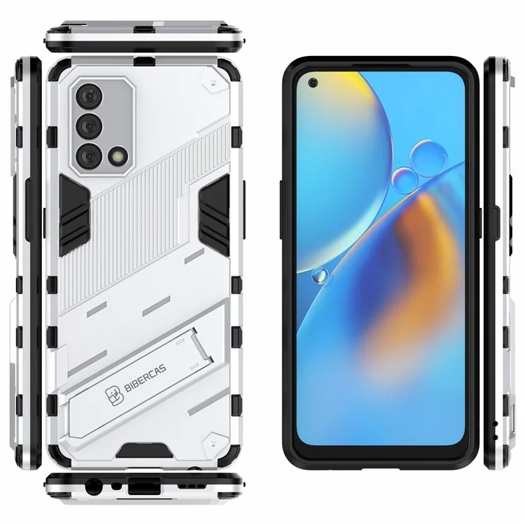 PC + TPU Funda trasera de teléfono híbrida a prueba de golpes con soporte plegable para Oppo A74 4G - Blanco