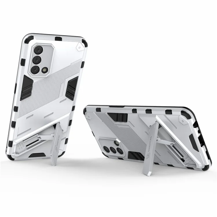 PC + TPU Funda trasera de teléfono híbrida a prueba de golpes con soporte plegable para Oppo A74 4G - Blanco