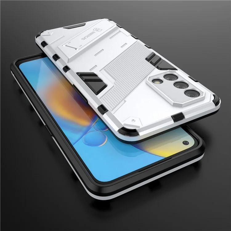 PC + TPU Funda trasera de teléfono híbrida a prueba de golpes con soporte plegable para Oppo A74 4G - Blanco
