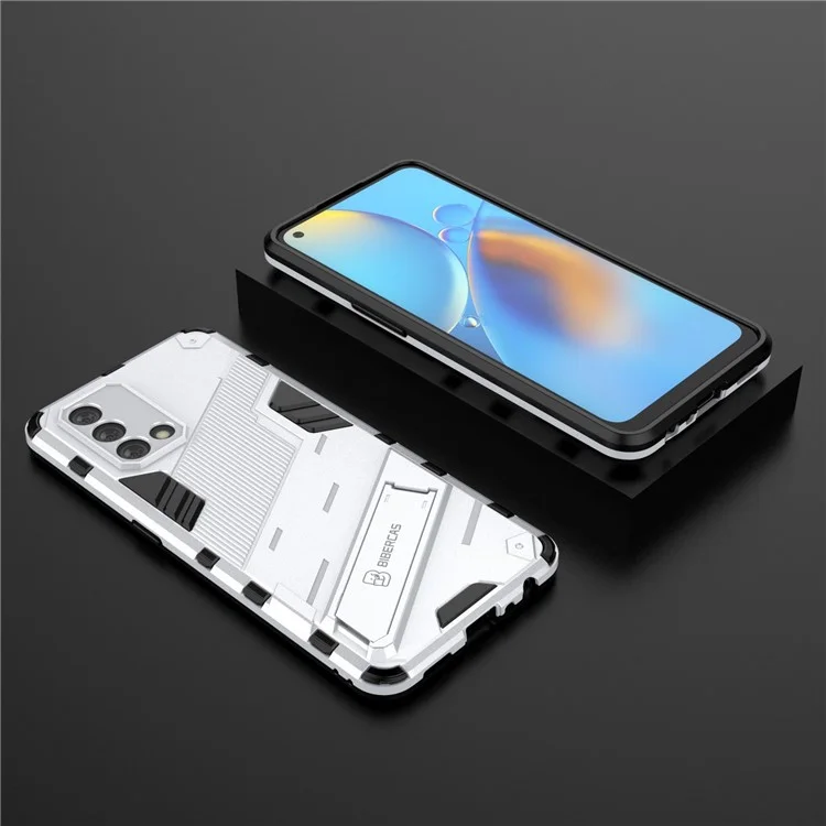 PC + TPU Funda trasera de teléfono híbrida a prueba de golpes con soporte plegable para Oppo A74 4G - Blanco