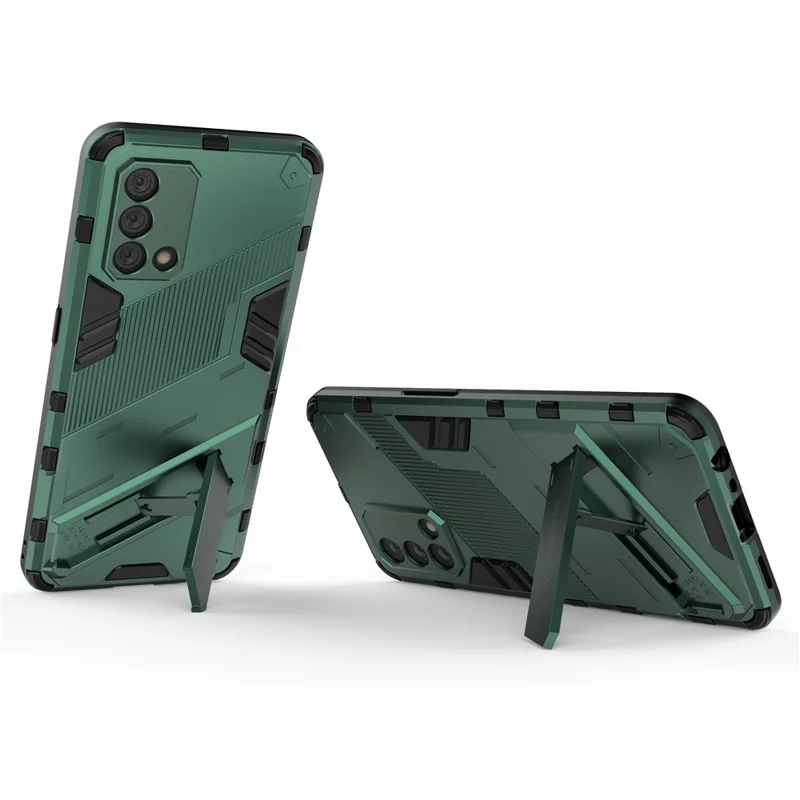 PC + TPU Shockproof Hybrid Phone Back Case Cover with Foldable Kickstand for Oppo A74 4G - Green
