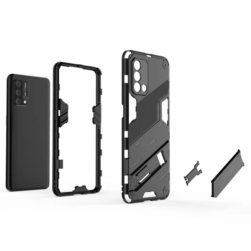PC + TPU Shockproof Hybrid Phone Back Case Cover with Foldable Kickstand for Oppo A74 4G - Green