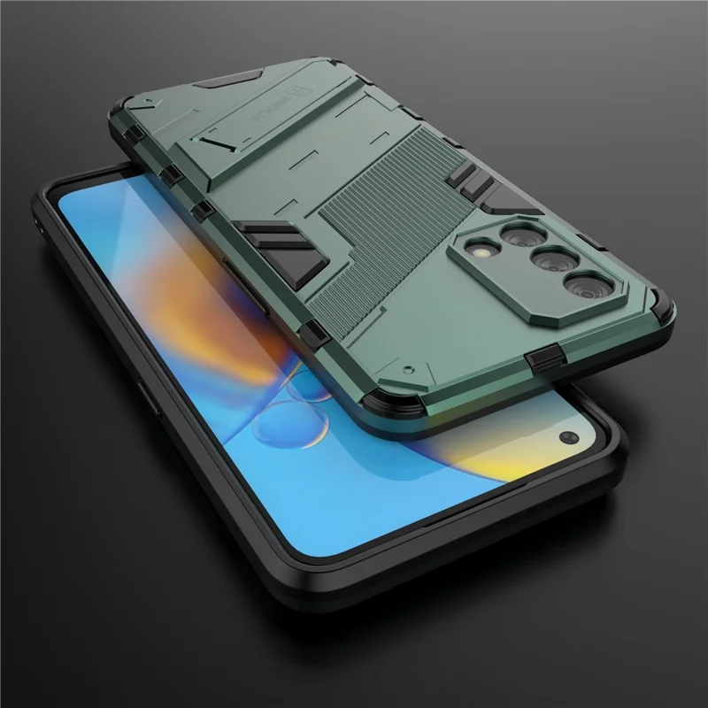 PC + TPU Shockproof Hybrid Phone Back Case Cover with Foldable Kickstand for Oppo A74 4G - Green
