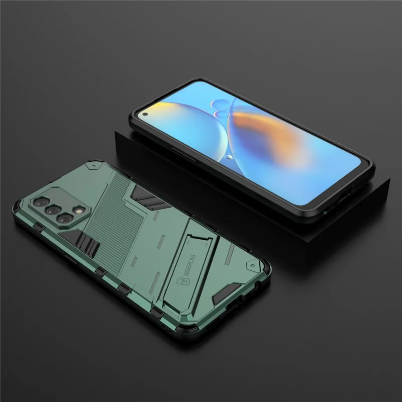 PC + TPU Shockproof Hybrid Phone Back Case Cover with Foldable Kickstand for Oppo A74 4G - Green