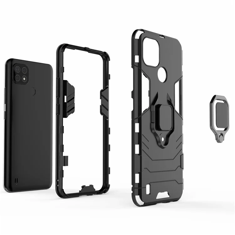 Diseño de Kickstand Cool Guard PC + TPU Híbrido Case de Portada Para Realme C21 - Negro