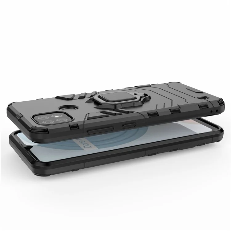 Diseño de Kickstand Cool Guard PC + TPU Híbrido Case de Portada Para Realme C21 - Negro