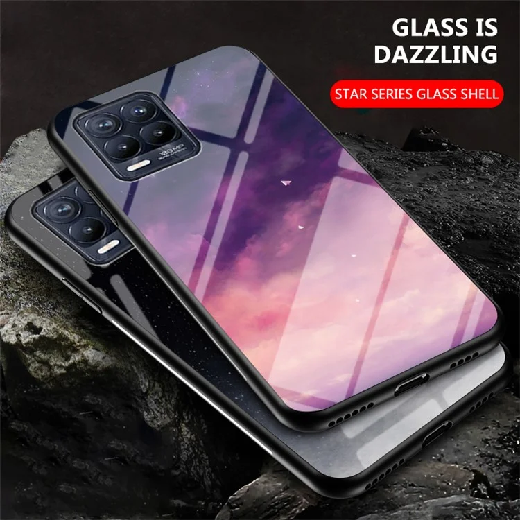 Sky Pattern Tempered Glass Protector Case for Realme 8/8 Pro - Purple Sky