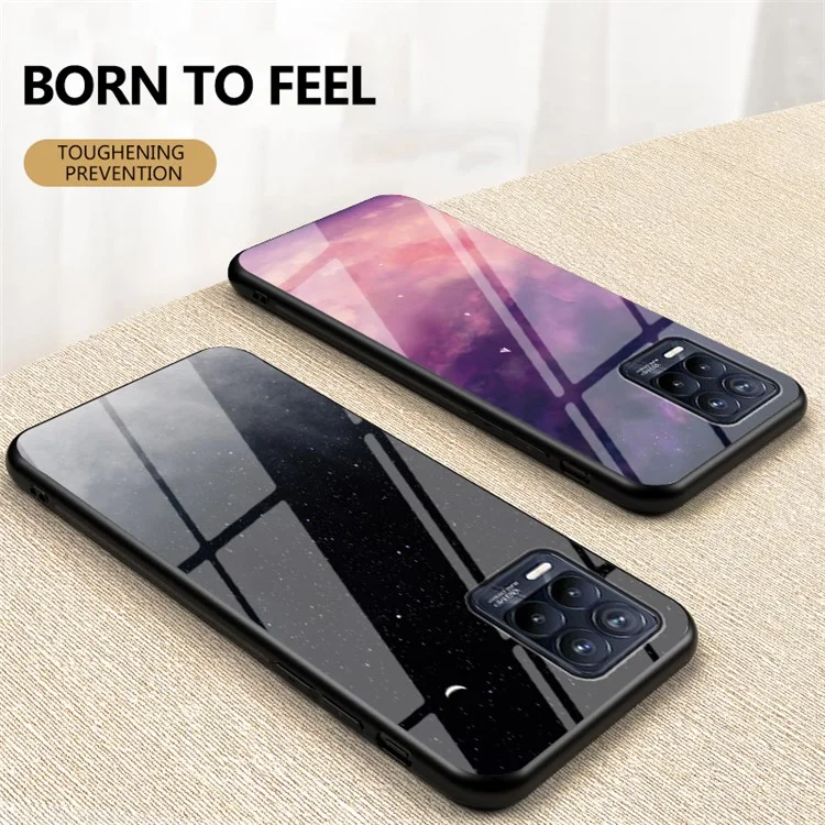 Sky Pattern Tempered Glass Protector Case for Realme 8/8 Pro - Purple Sky