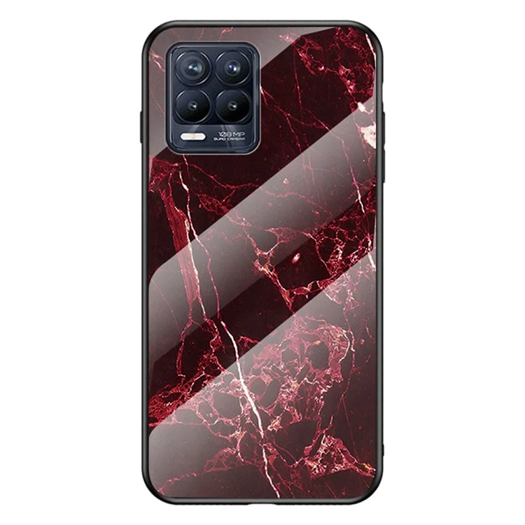 Marbling Pattern Tempered Glass Protective Case Back Cover for Realme 8/8 Pro - Blood Red Marble