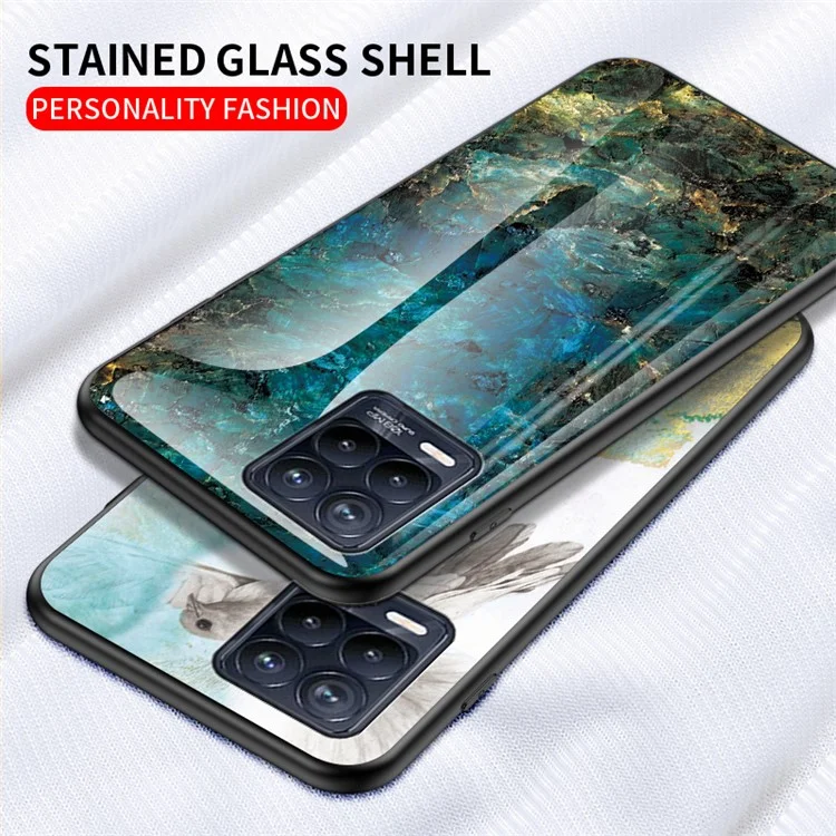 Marbling Pattern Tempered Glass Protective Case Back Cover for Realme 8/8 Pro - Blood Red Marble