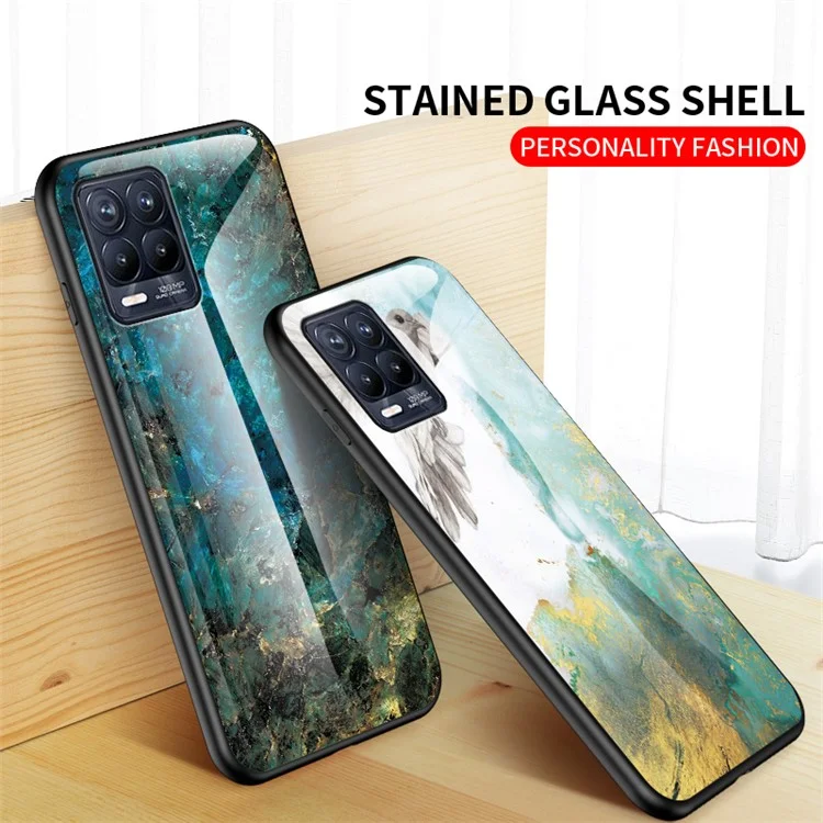 Marbling Pattern Tempered Glass Protective Case Back Cover for Realme 8/8 Pro - Blood Red Marble