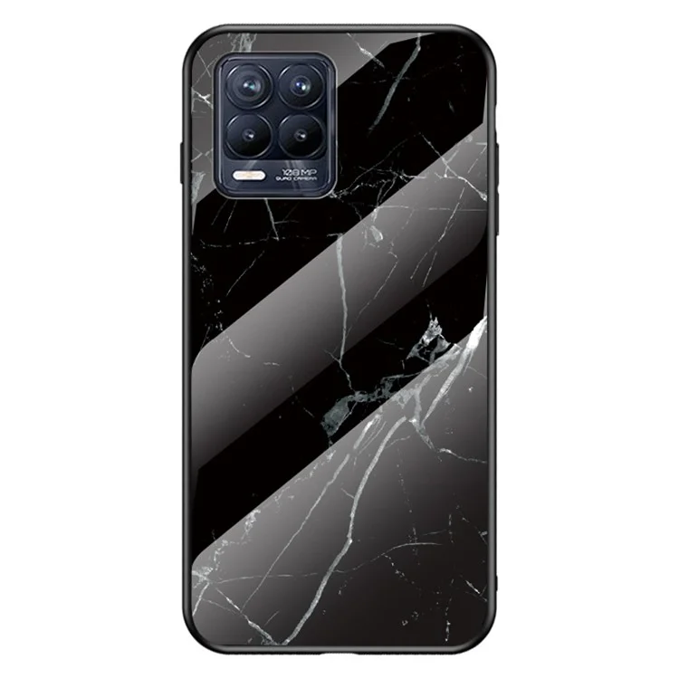 Marbling Pattern Tempered Glass Protective Case Back Cover for Realme 8/8 Pro - Black Marble