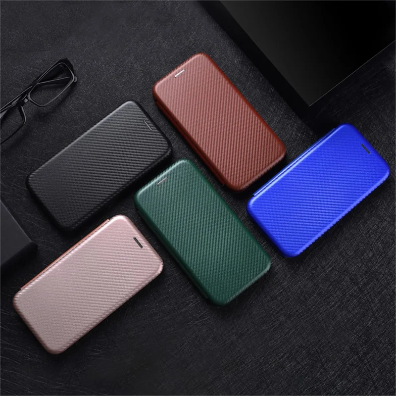 Carbon Fiber Texture Auto-absorbed Leather Mobile Phone Case for vivo Y72 5G/iQOO Z3 5G - Blue