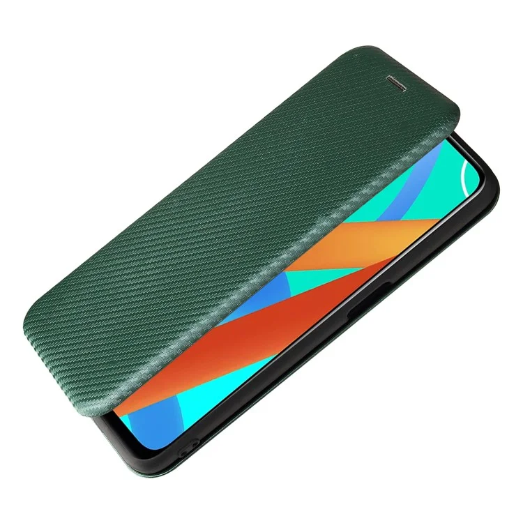 Auto-absorbed Carbon Fiber Leather Card Holder Case for Realme 8 5G/V13 5G/Narzo 30 5G/Q3i 5G/Q3 5G - Green