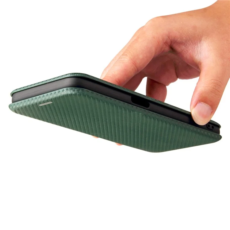 Custodia in pelle di carbonio assorbita automaticamente per Realme 8 5G/V13 5G/Narzo 30 5G/Q3i 5G/Q3 5G - Verde