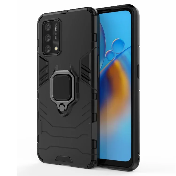 Kickstand Design Cool Guard PC + Capa de Telefone Híbrida TPU para Oppo A74 4G - Preta