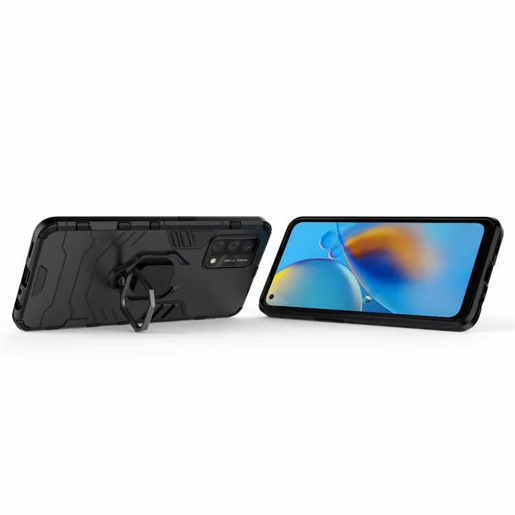 Kickstand Design Cool Guard PC + Capa de Telefone Híbrida TPU para Oppo A74 4G - Preta